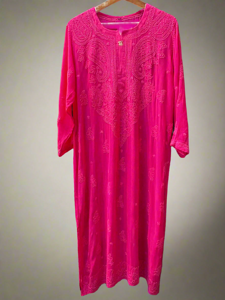 magenta chikankari viscose long kurti