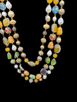 Gold-Plated Kundan-Studded & Pearl-Beaded Tripal-Stranded Handcrafted Jewellery Set | – Famaza Couture