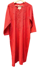 maroon chikankari khadi kurti front view