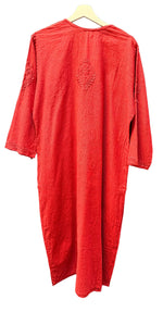 maroon chikankari khadi kurti rear view