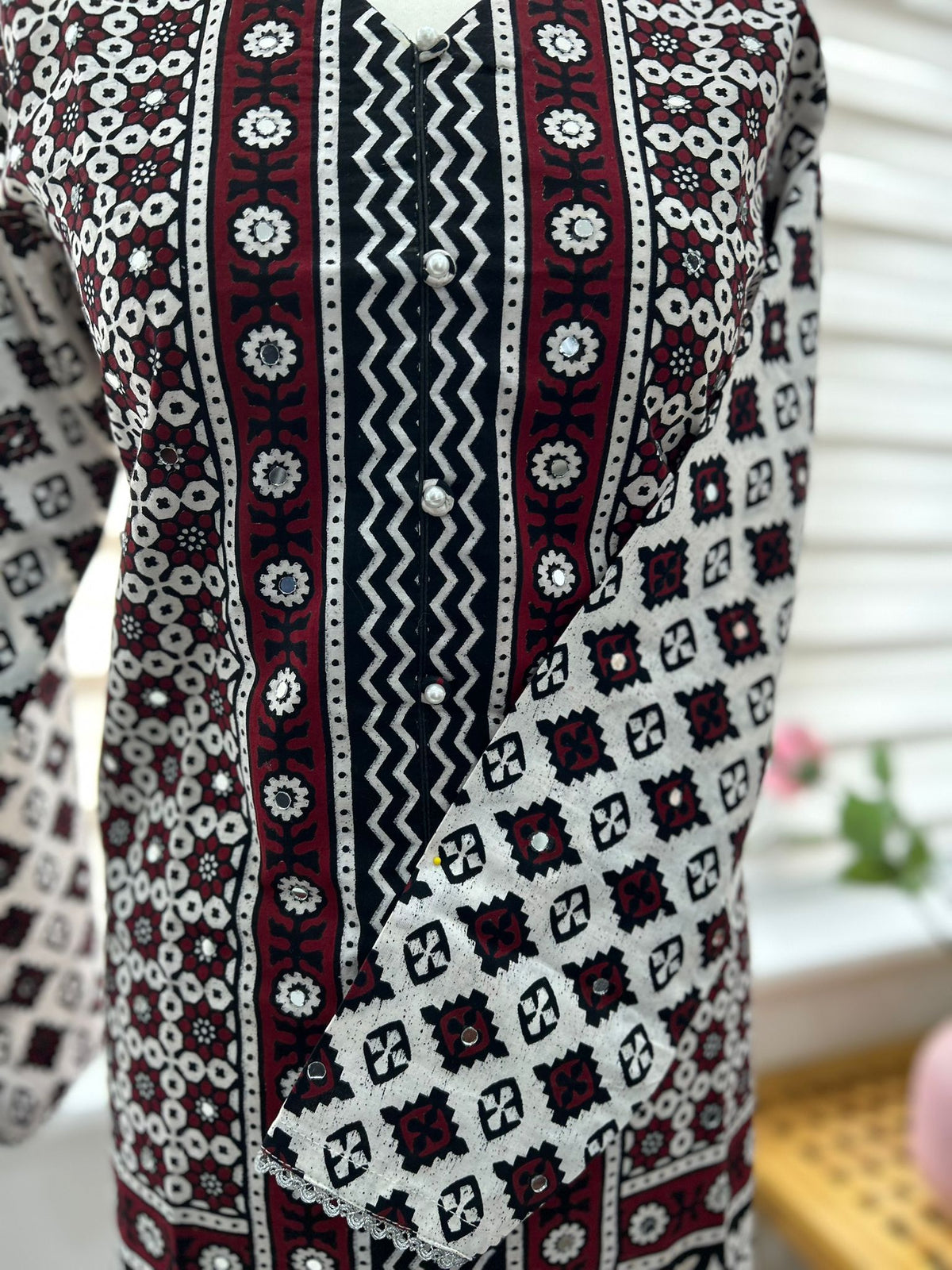 Traditional Ajrak Sindhi Kurta/Dress - Maroon