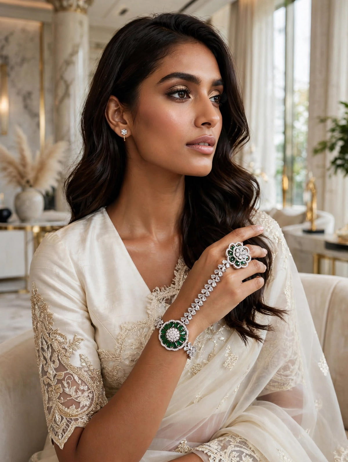 Model is showing American diamond hath Phool