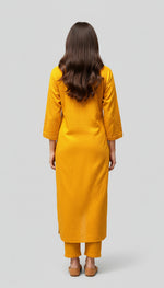 mustard chikankari khadi kurti rear view