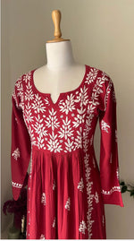 naira cut chikankari kurti close up of emroidery