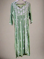 Naira cut Chikankari kurti top, green with embroidery