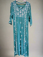 Naira cut Chikankari kurti top, green with embroidery