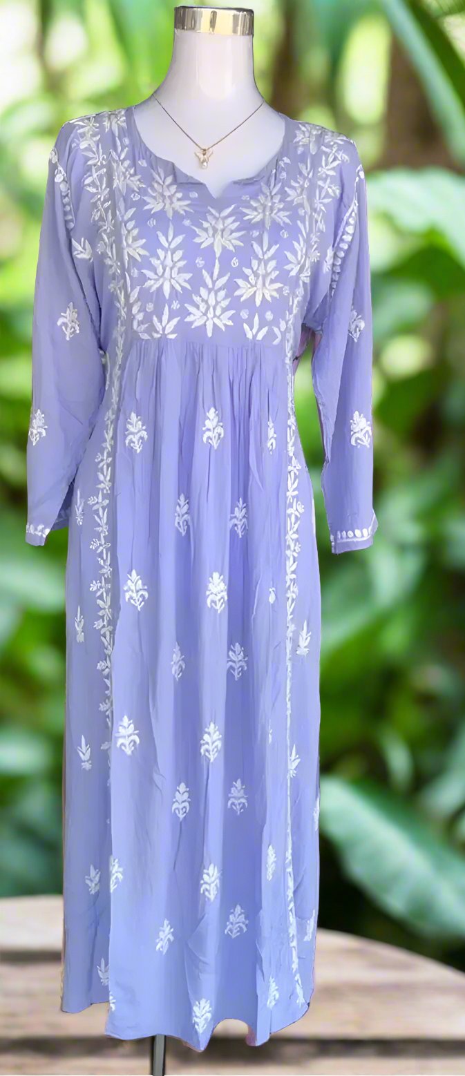 Naira cut Chikankari kurti top, lavender with embroidery