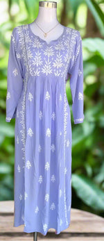 Naira cut Chikankari kurti top, lavender with embroidery