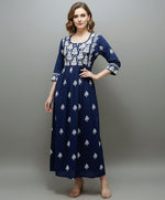 naira cut chikankari navy blue with embroidery