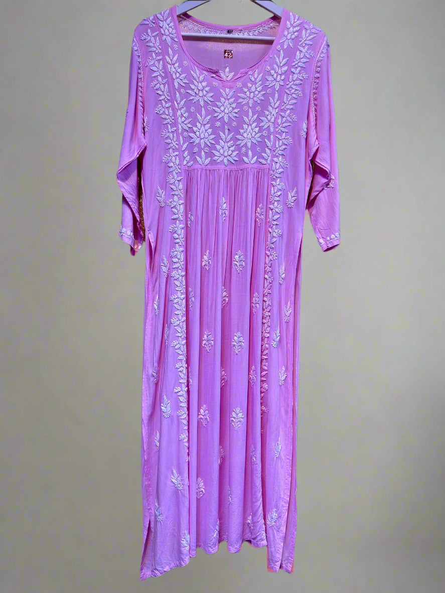 Naira cut Chikankari kurti top, pink with embroidery