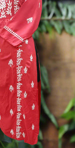 Naira cut Chikankari kurti top, side view of slit