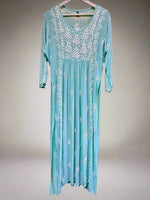 Naira cut Chikankari kurti top, turquoise with embroidery