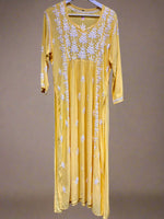 Naira cut Chikankari kurti top, yellow with embroidery