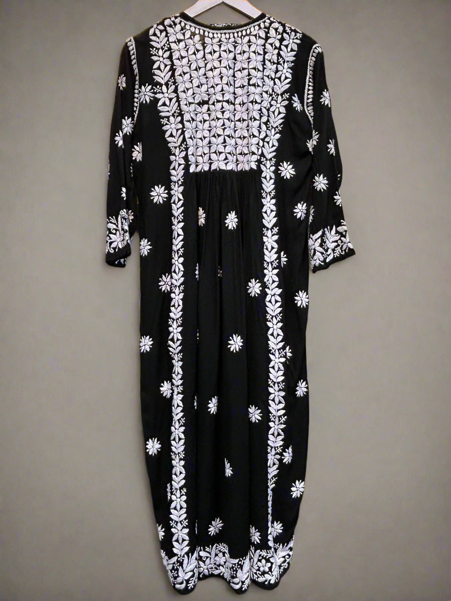 naira cut gown style chikankari kurtitop with elegant embroidery black rear view