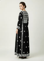 black naira gown long dress chikankari kurtitop with elegant embroidery black rear view
