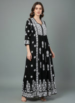 black naira cut gown Chikankari dress with elegant embroidery by famaza couture