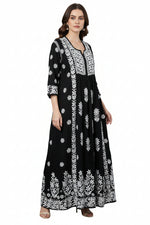 black naira cut gown Chikankari dress with elegant embroidery by famaza couture