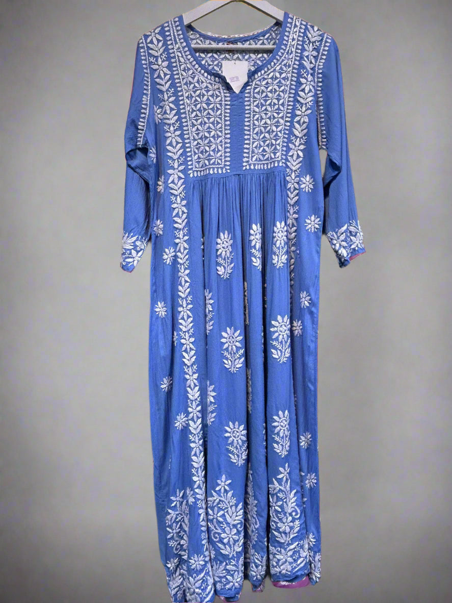 naira cut gown style chikankari kurtitop with elegant embroidery blue