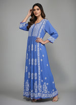 naira gown long dress chikankari kurtitop with elegant embroidery blue