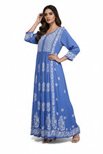 naira gown long dress chikankari kurtitop with elegant embroidery blue