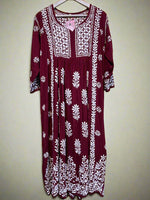 naira cut gown style chikankari kurtitop with elegant embroidery maroon