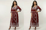 naira cut gown style chikankari kurtitop with elegant embroidery maroon