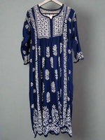 naira cut gown style chikankari kurtitop with elegant embroidery navy blue