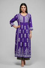 naira cut gown style chikankari kurtitop with elegant embroidery purple