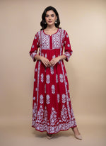 naira gown long dress chikankari kurtitop with elegant embroidery red