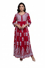 naira gown long dress chikankari kurtitop with elegant embroidery red
