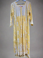 naira cut gown style chikankari kurtitop with elegant embroidery yellow