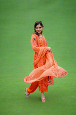 orange floral embroidered Pakistani chiffon suit with dupatta – Famaza Couture