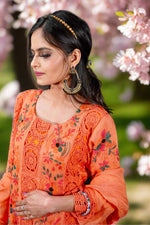 Orange floral embroidered Pakistani suit
