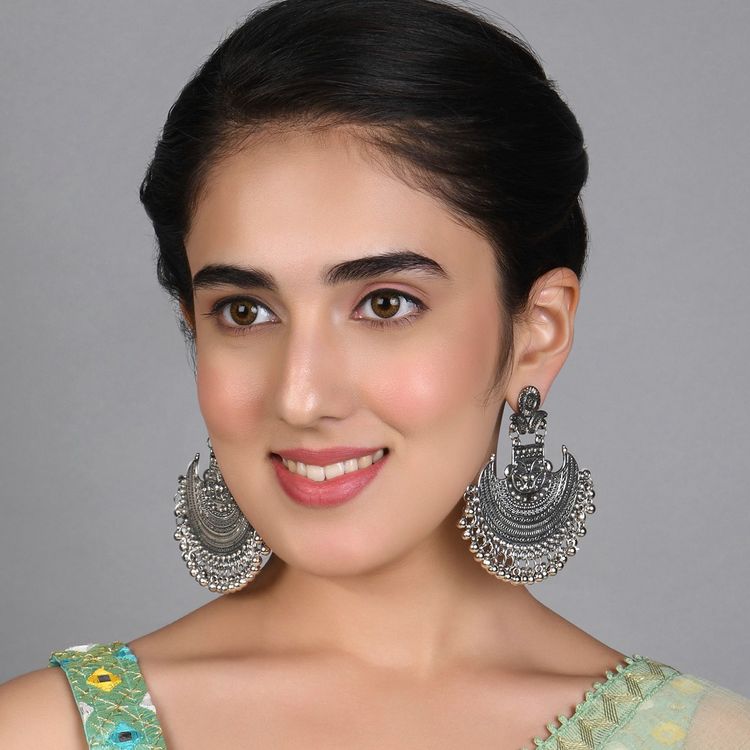 Handcrafted oxidised chandbaali earrings – bridal statement piece