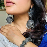 Oxidised jhumka statement earrings handcrafted