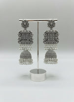 Oxidised silver dangle earrings vintage ethnic motif