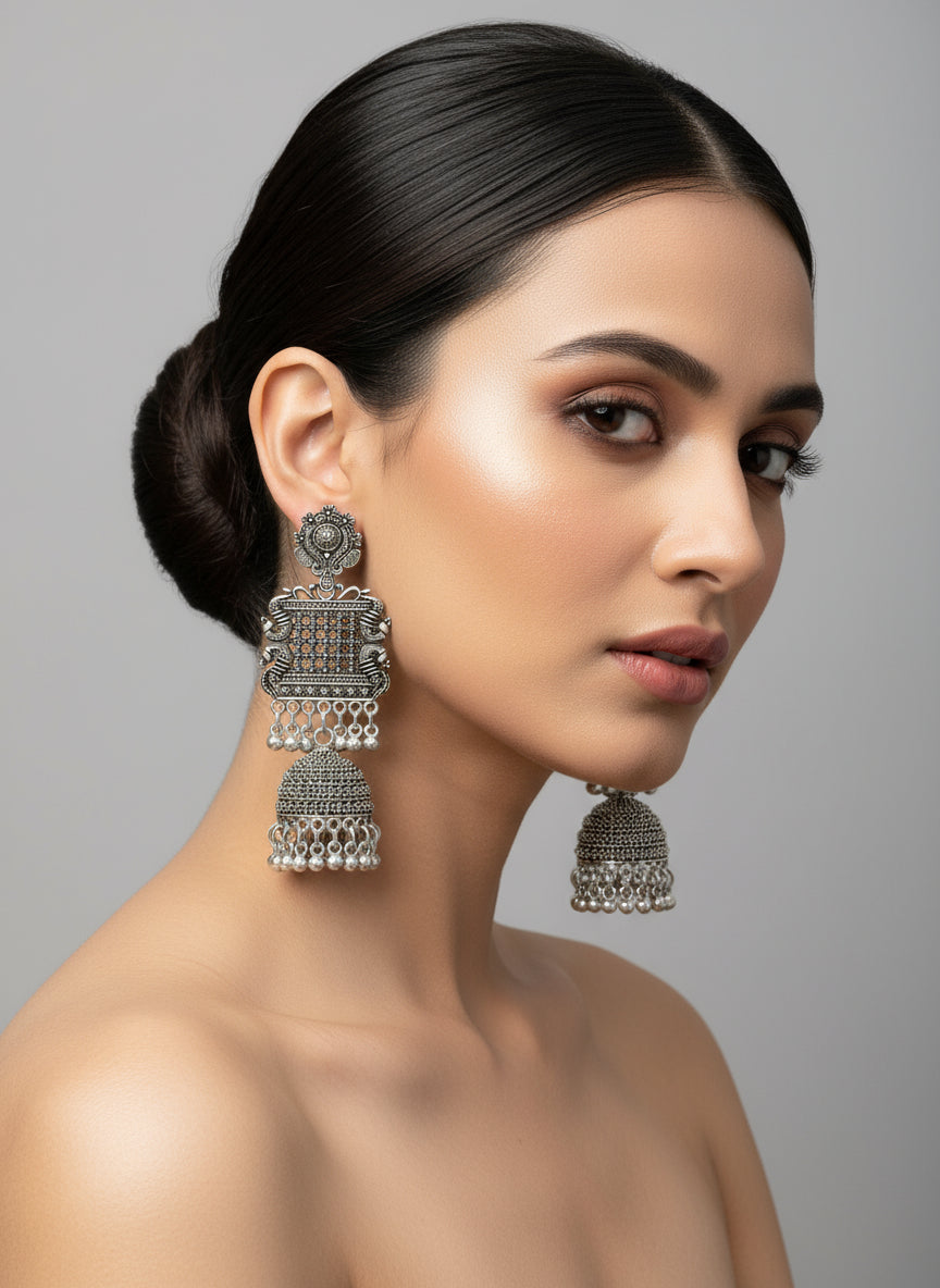 Lightweight silver oxidised earrings for daily wear