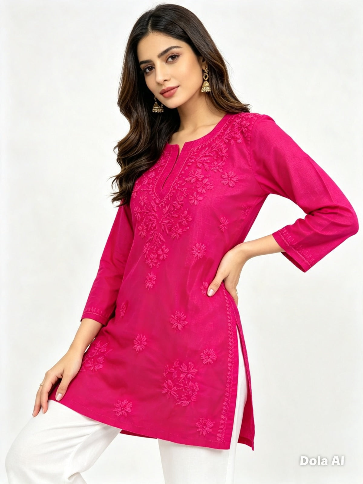The Aaliyah Peach Chikankari Embroidered Cotton Kurti