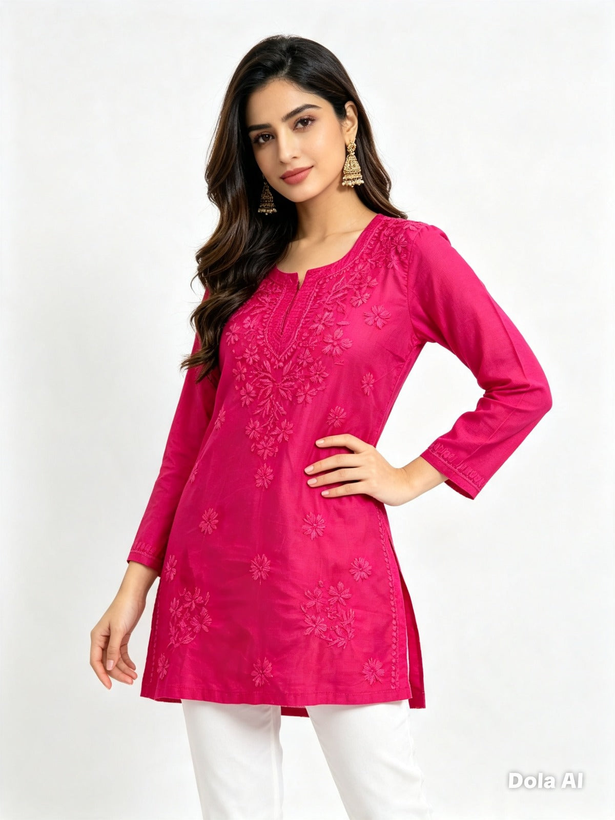 The Aaliyah Peach Chikankari Embroidered Cotton Kurti