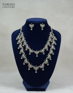 Bridal antique silver green stone jewellery set – luxury Indian and Pakistani jewellery in UK