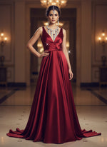 party wear White American diamonds stones with ruby red centre stones necklace , earrings and maang tikka jewellery set by famaza couture