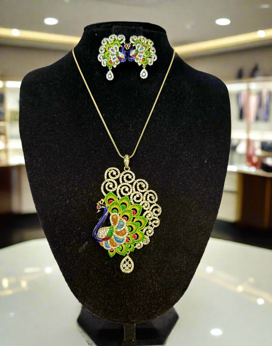 Peacock Pendants Set with earrings | Peacock Design – Famaza Couture