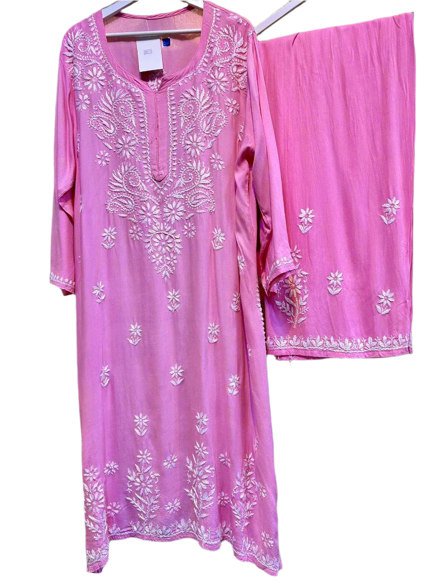 Plus size Chikankari kurta with palazzo pants front view