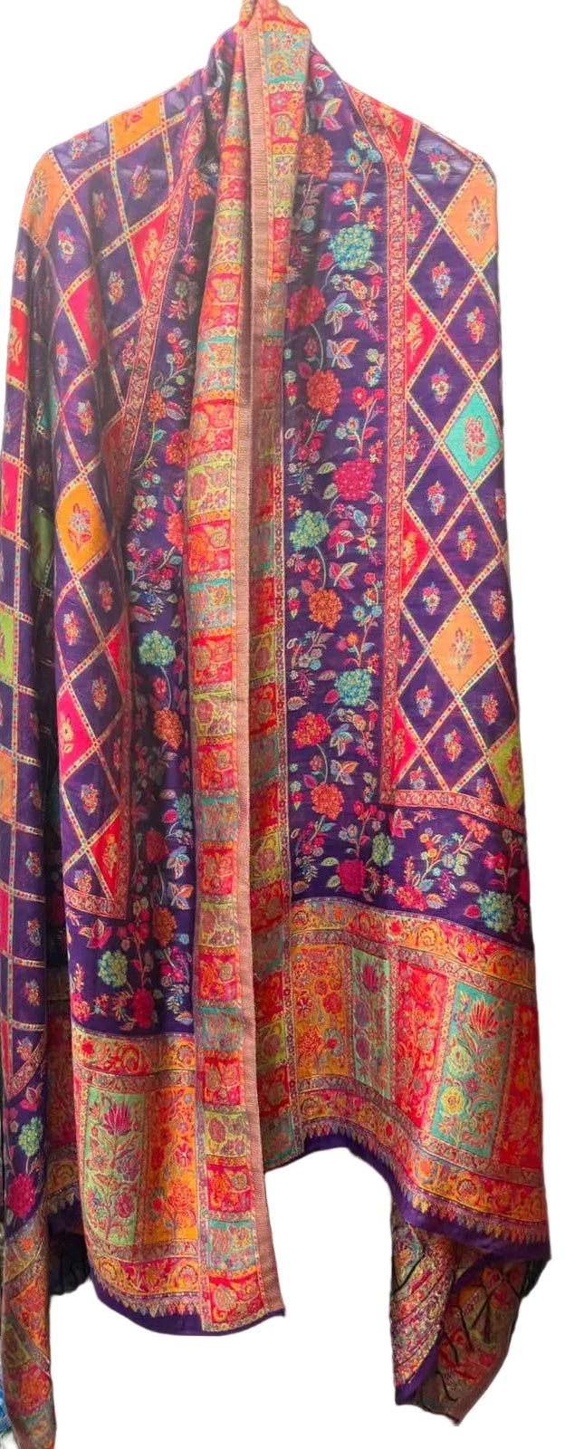 please display this Deep rich purple kanni silk dupatta withit's full elegance and royalty as it's original hand crafted kanni silk duppata