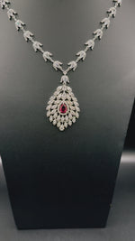 American Diamond & Emerald Necklace Set - Leaf Design | Famaza Couture