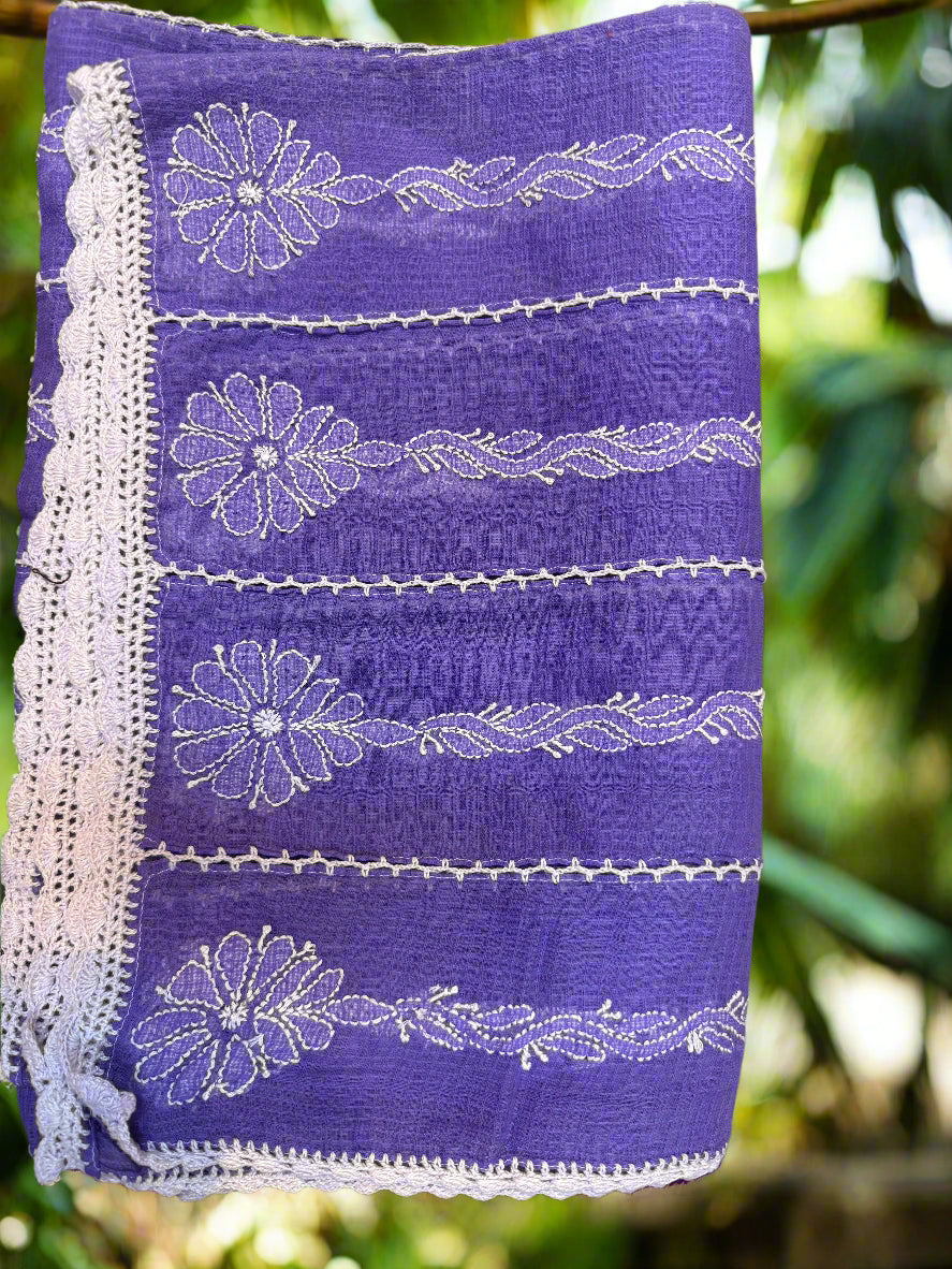 purple with white embroidery kota doriya duppata famaza couture