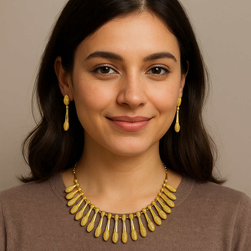 Radiant Sparkle CZ Fringe Necklace & Dangle Earring Set | Gold Tone