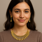 Radiant Sparkle CZ Fringe Necklace & Dangle Earring Set | Gold Tone