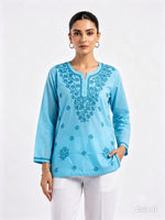 The Aaliyah Peach Chikankari Embroidered Cotton Kurti
