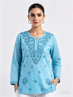 The Aaliyah Peach Chikankari Embroidered Cotton Kurti